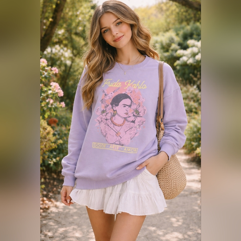 Frida Kahlo Graphic Sweatshirt Dolor Arte Amor Artsy Boho Oversized Pullover, OS